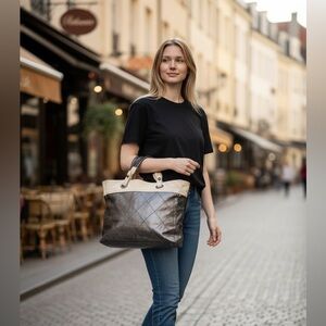 CHANEL Paris Biarritz Tote Canvas Leather Bag.
Need a cleaning ingood condition